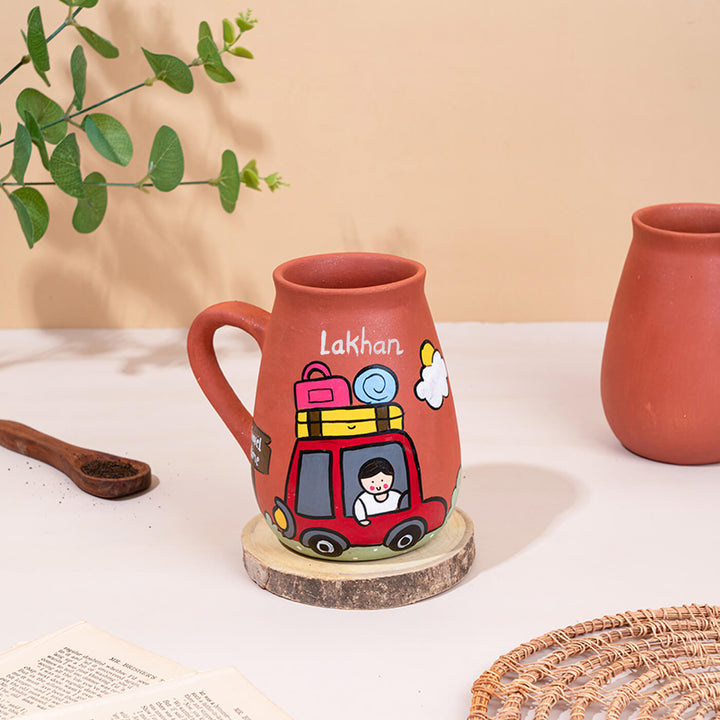 Handpainted Terracotta Mug With Travellers Avatar Illustrations