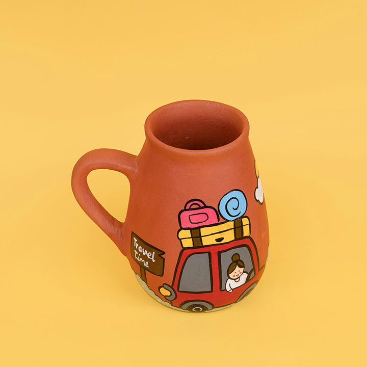 Handpainted Terracotta Mug With Travellers Avatar Illustrations