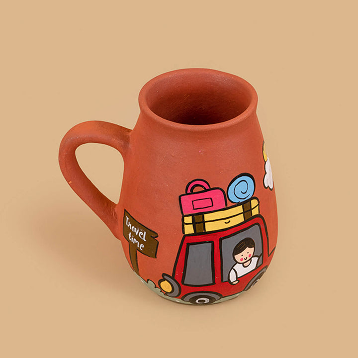 Handpainted Terracotta Mug With Travellers Avatar Illustrations