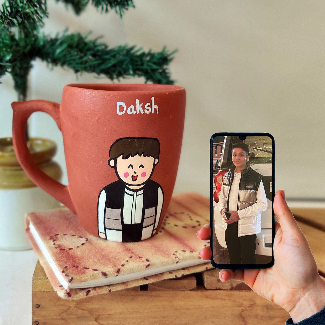 Handpainted Personalised 3D Terracotta Mug with Caricatures