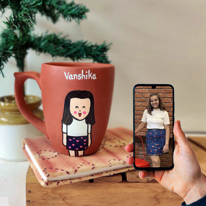 Handpainted Personalised 3D Terracotta Mug with Caricatures