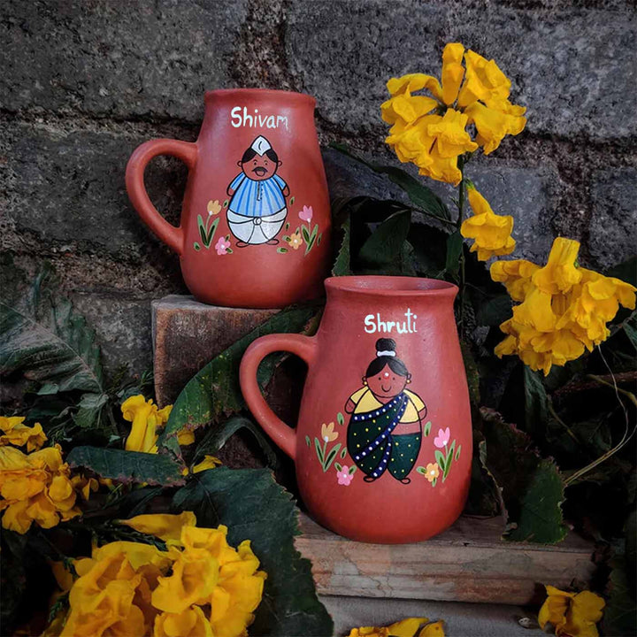 Handpainted Clay Mugs with Regional Characters For Couples & Wedding Gifts