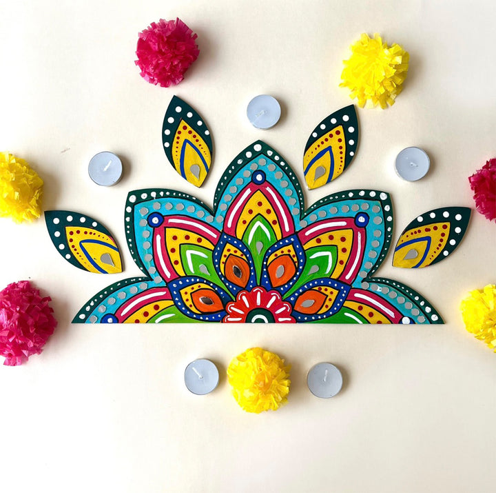 Hand-Painted Peacock Lotus Decorative Rangoli For Festive Decor