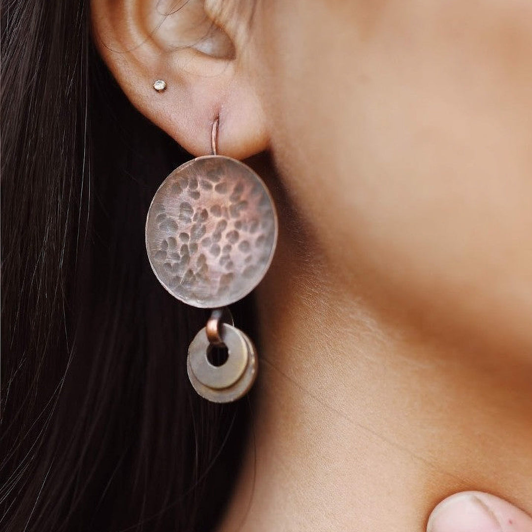 Handmade Hammered Hooks With Discs Brass Earrings