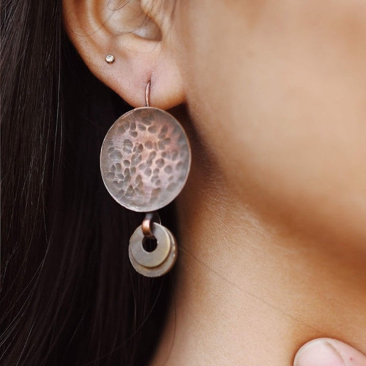 Handmade Hammered Hooks With Discs Brass Earrings