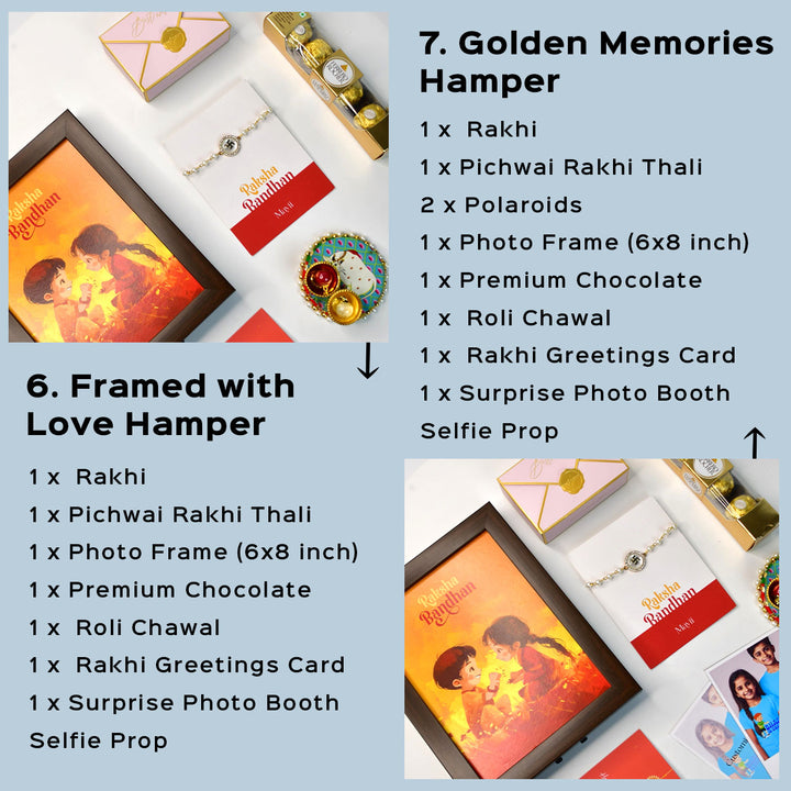 Beaded Swastik Bracelet Rakhi Hamper With Chocolates And Roli Chawal For Brother Customizable Options Includes Up To 7 Goodies - Rakhi hamper with photo props