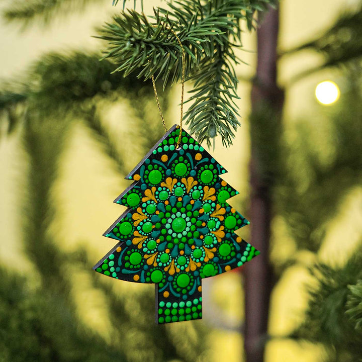 Hand-Painted Tree Dot Art Mdf Wood Ornament For Christmas Tree Decoration
