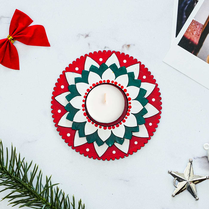 Hand-Painted Layered Wooden Tealight Holders For Christmas Decoration