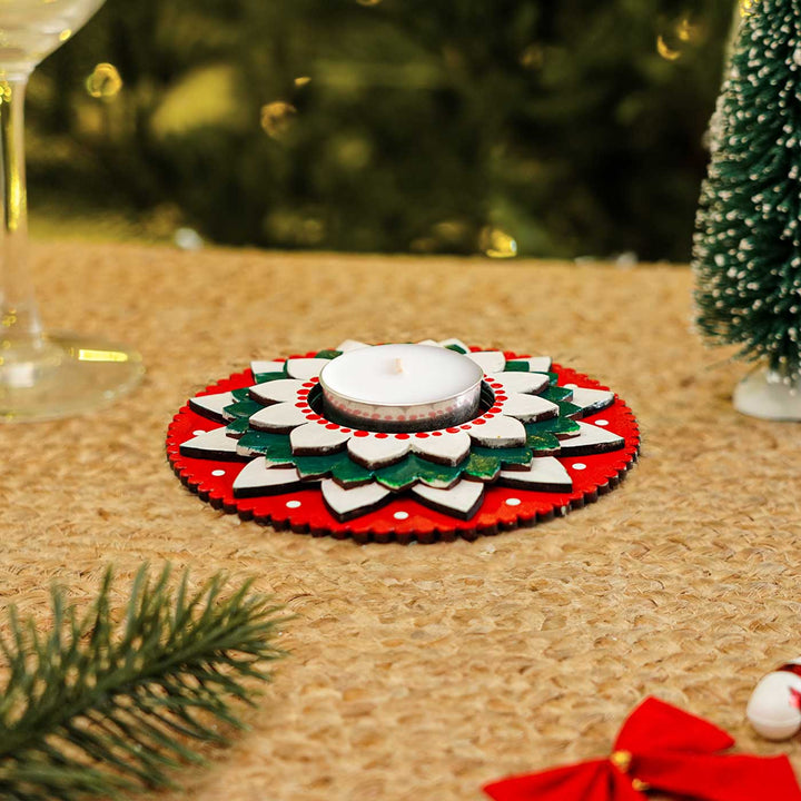 Hand-Painted Layered Wooden Tealight Holders For Christmas Decoration
