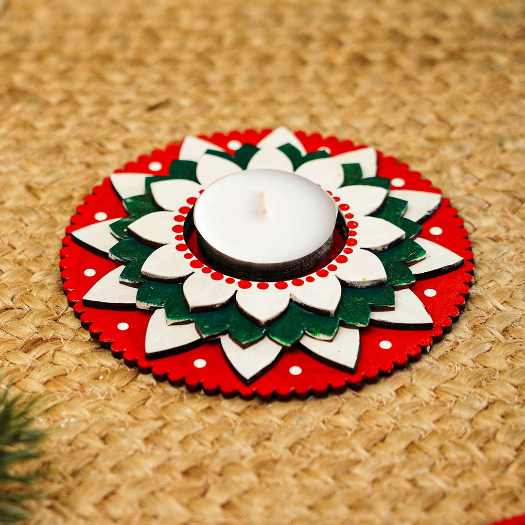 Hand-Painted Layered Wooden Tealight Holders For Christmas Decoration