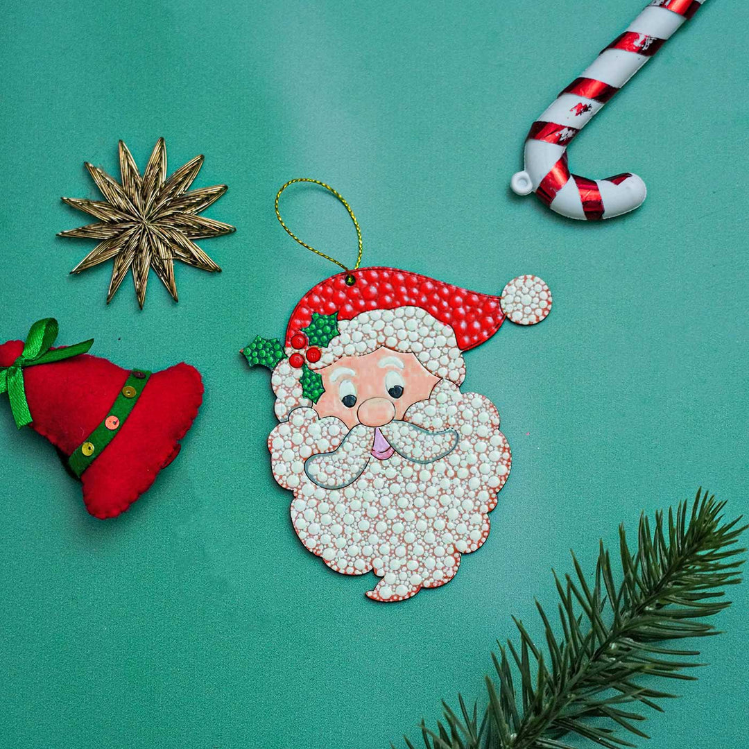 Hand-Painted Santa Dot Art Mdf Wood Ornament For Christmas Tree Decoration