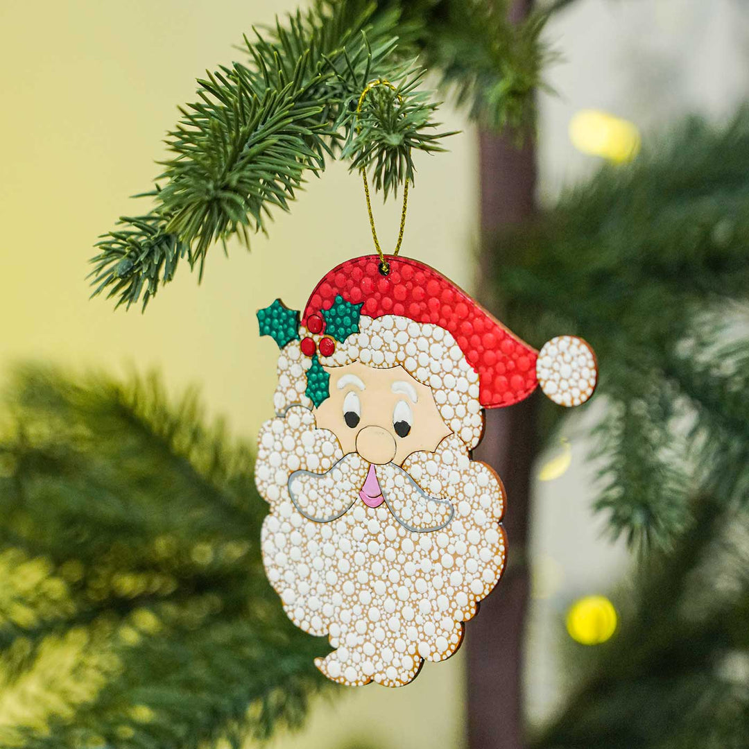 Hand-Painted Santa Dot Art Mdf Wood Ornament For Christmas Tree Decoration
