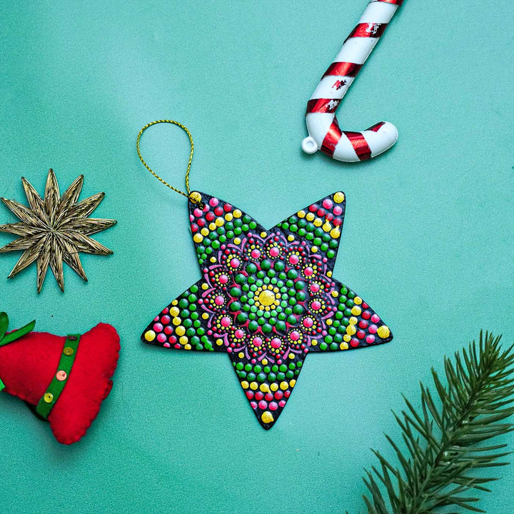 Hand-Painted Star Dot Art Mdf Wood Ornament For Christmas Tree Decoration