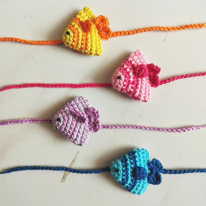 Handmade Crochet Fish Theme Rakhi With Roli Chawal For Bhaiya