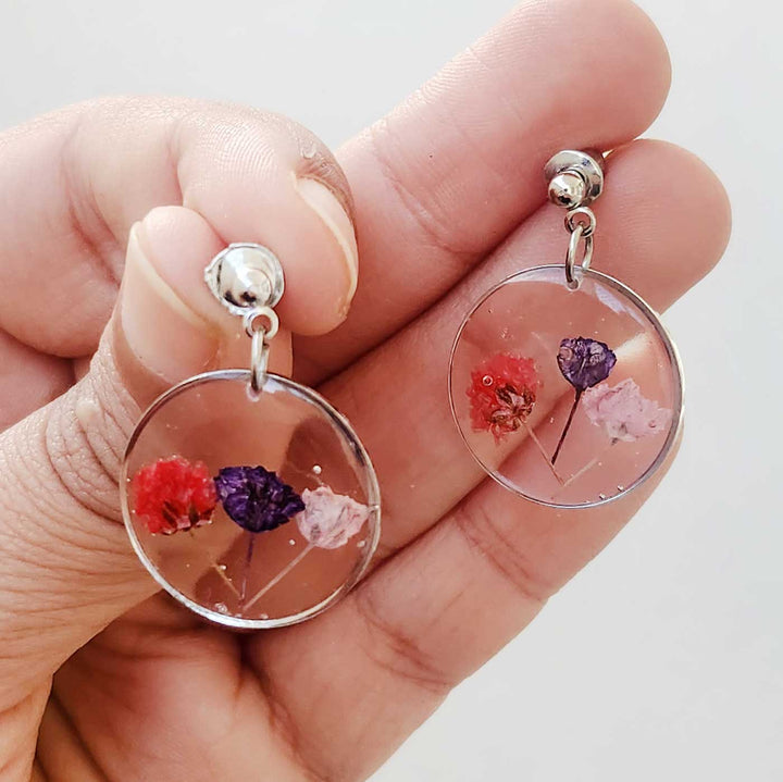 Handmade Pressed Flower Art Multicolour Resin Earrings