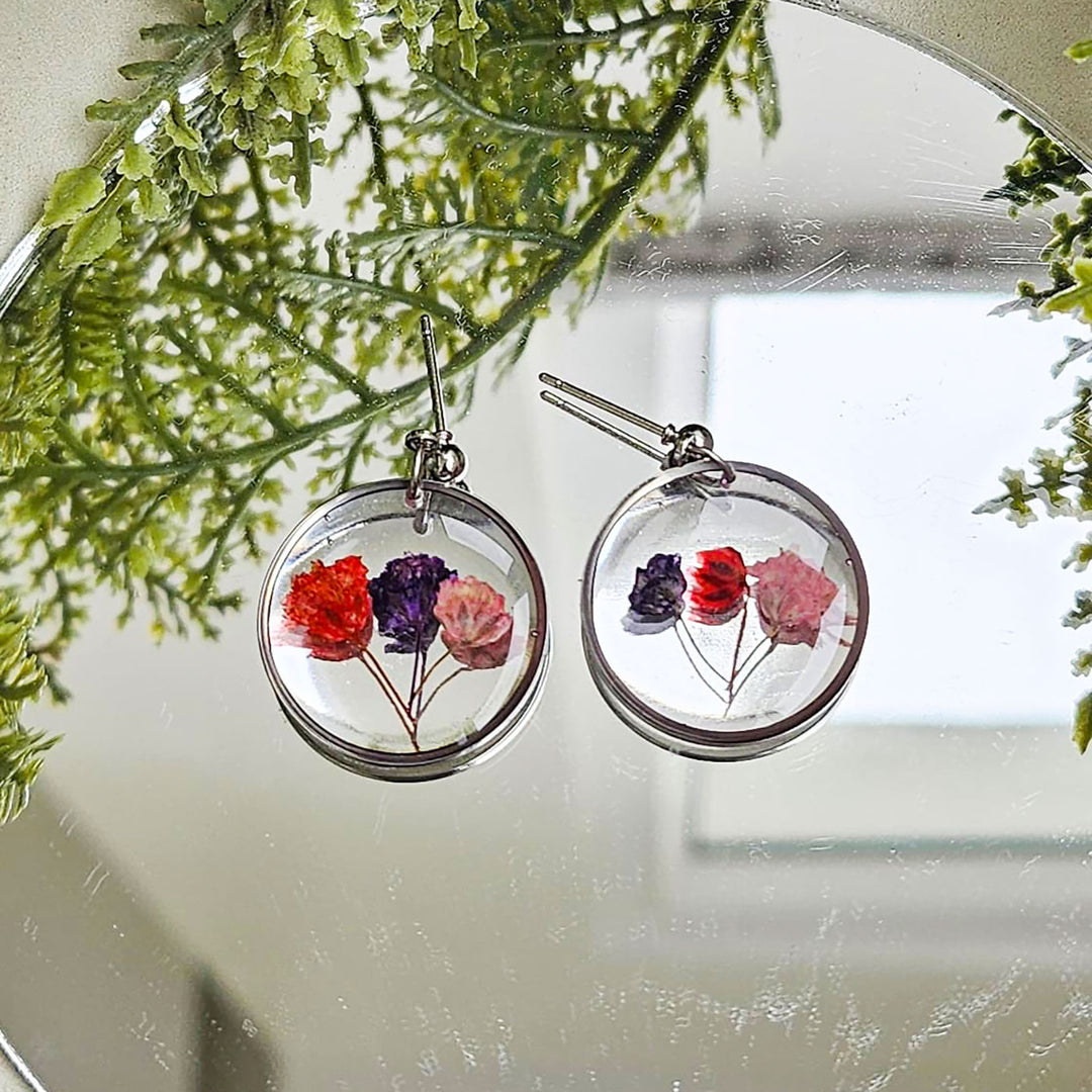 Handmade Pressed Flower Art Multicolour Resin Earrings