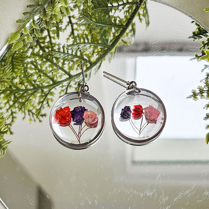 Handmade Pressed Flower Art Multicolour Resin Earrings