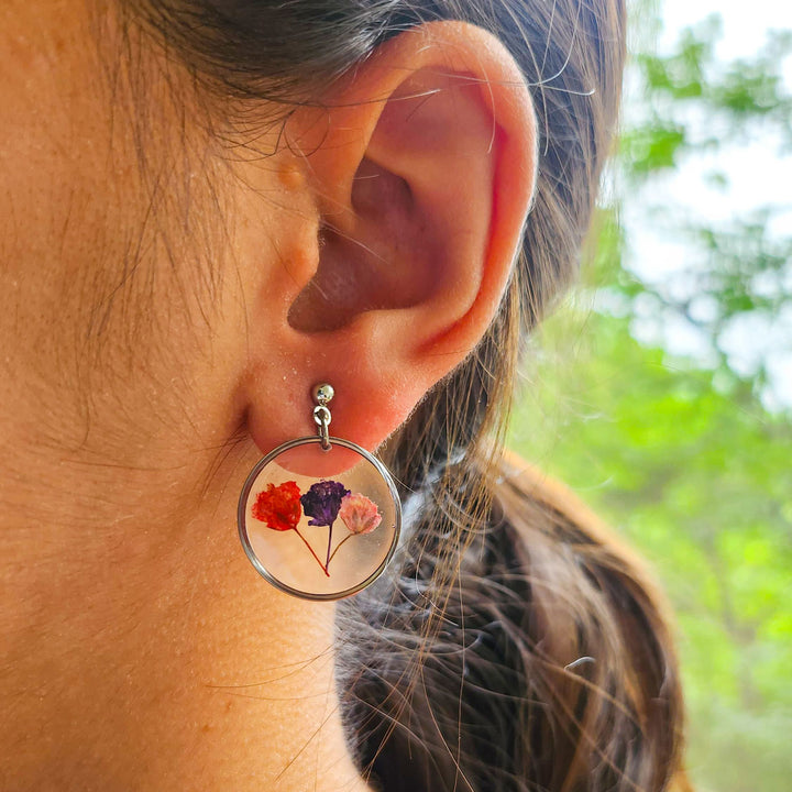 Handmade Pressed Flower Art Multicolour Resin Earrings