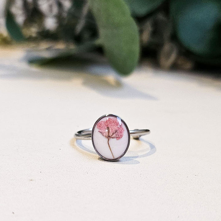 Handmade Pressed Flower Art Pink And White Resin Ring With Origami Ring Box