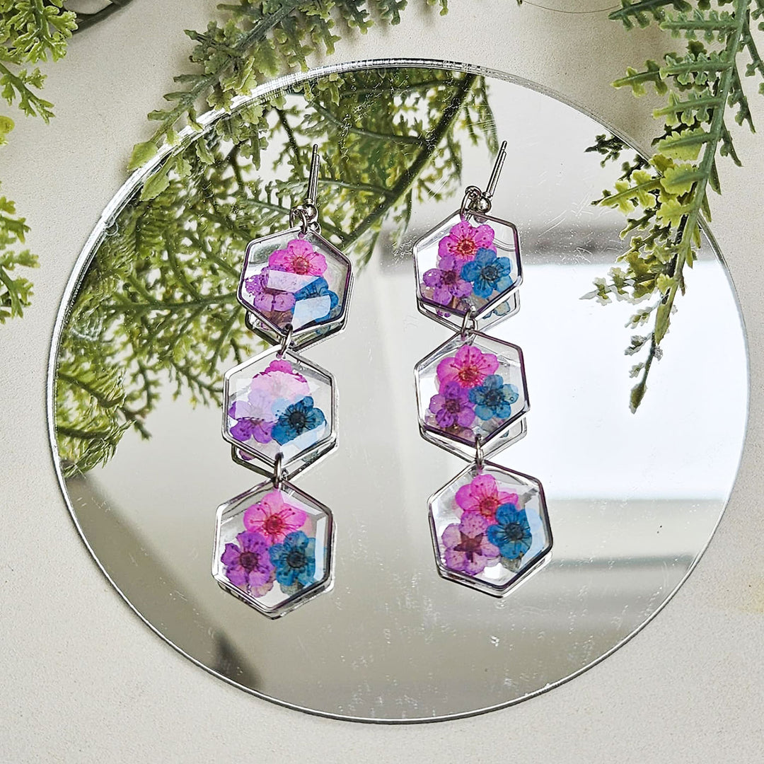 Handmade Pressed Flower Art Multicolor Resin Earrings