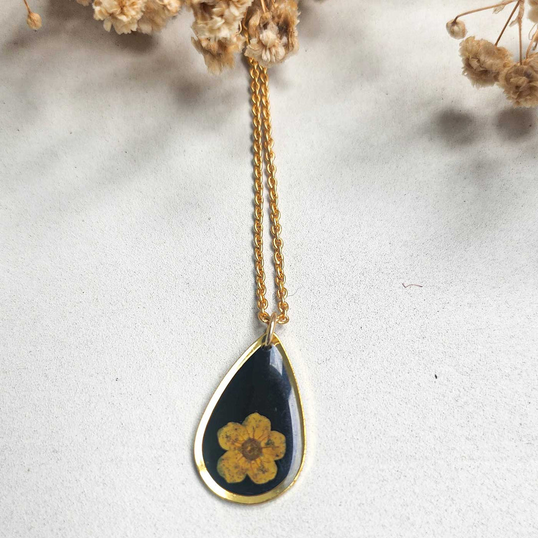 Handmade Pressed Flower Art Yellow Resin Necklace