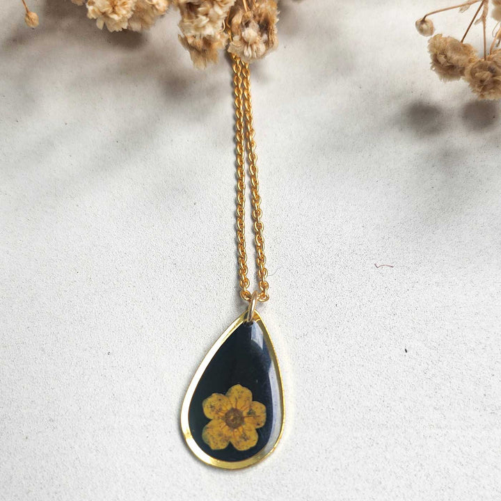 Handmade Pressed Flower Art Yellow Resin Necklace