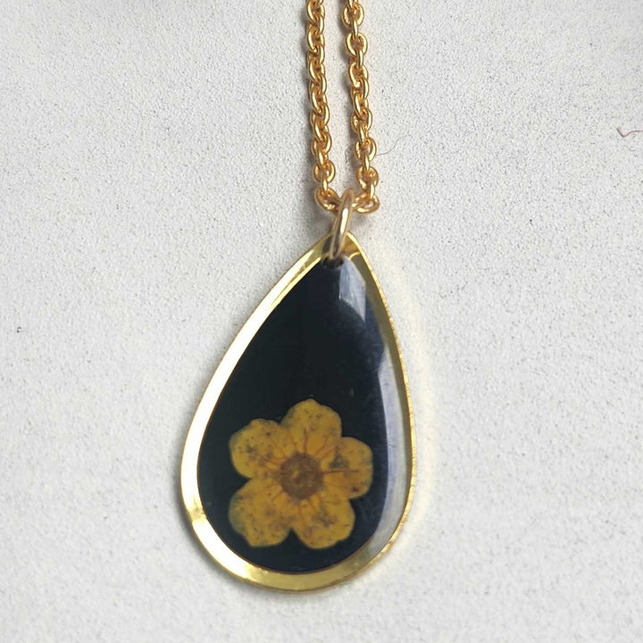 Handmade Pressed Flower Art Yellow Resin Necklace