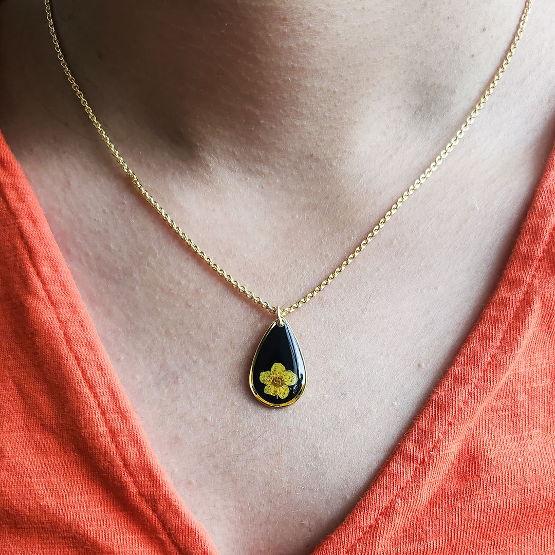 Handmade Pressed Flower Art Yellow Resin Necklace