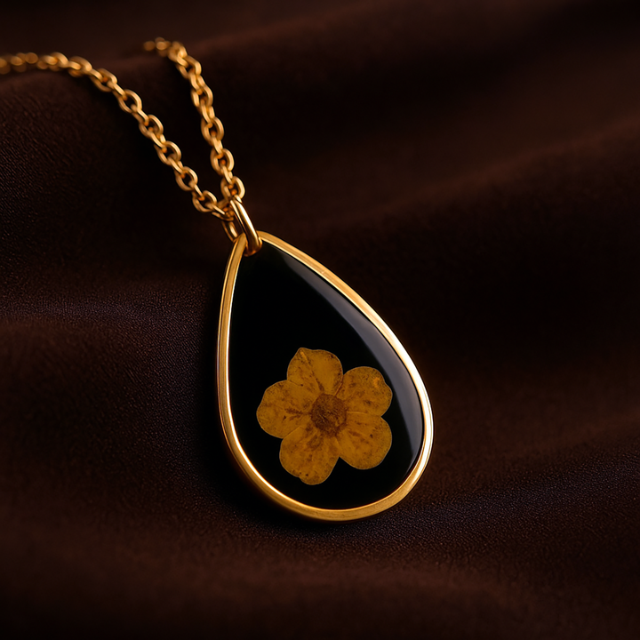 Handmade Pressed Flower Art Yellow Resin Necklace