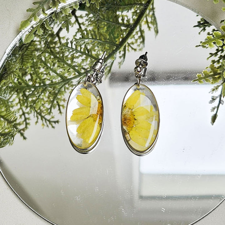 Handmade Pressed Flower Art Yellow Daisy Resin Earrings