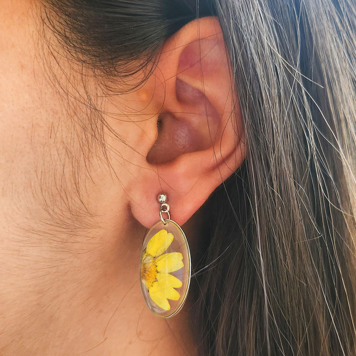 Handmade Pressed Flower Art Yellow Daisy Resin Earrings