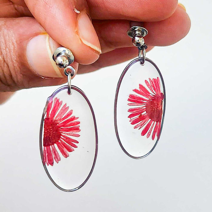 Handmade Pressed Flower Art Red Cherry Resin Earrings