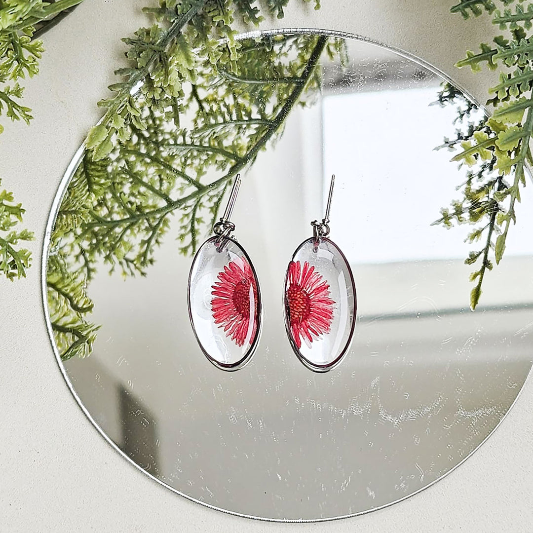 Handmade Pressed Flower Art Red Cherry Resin Earrings