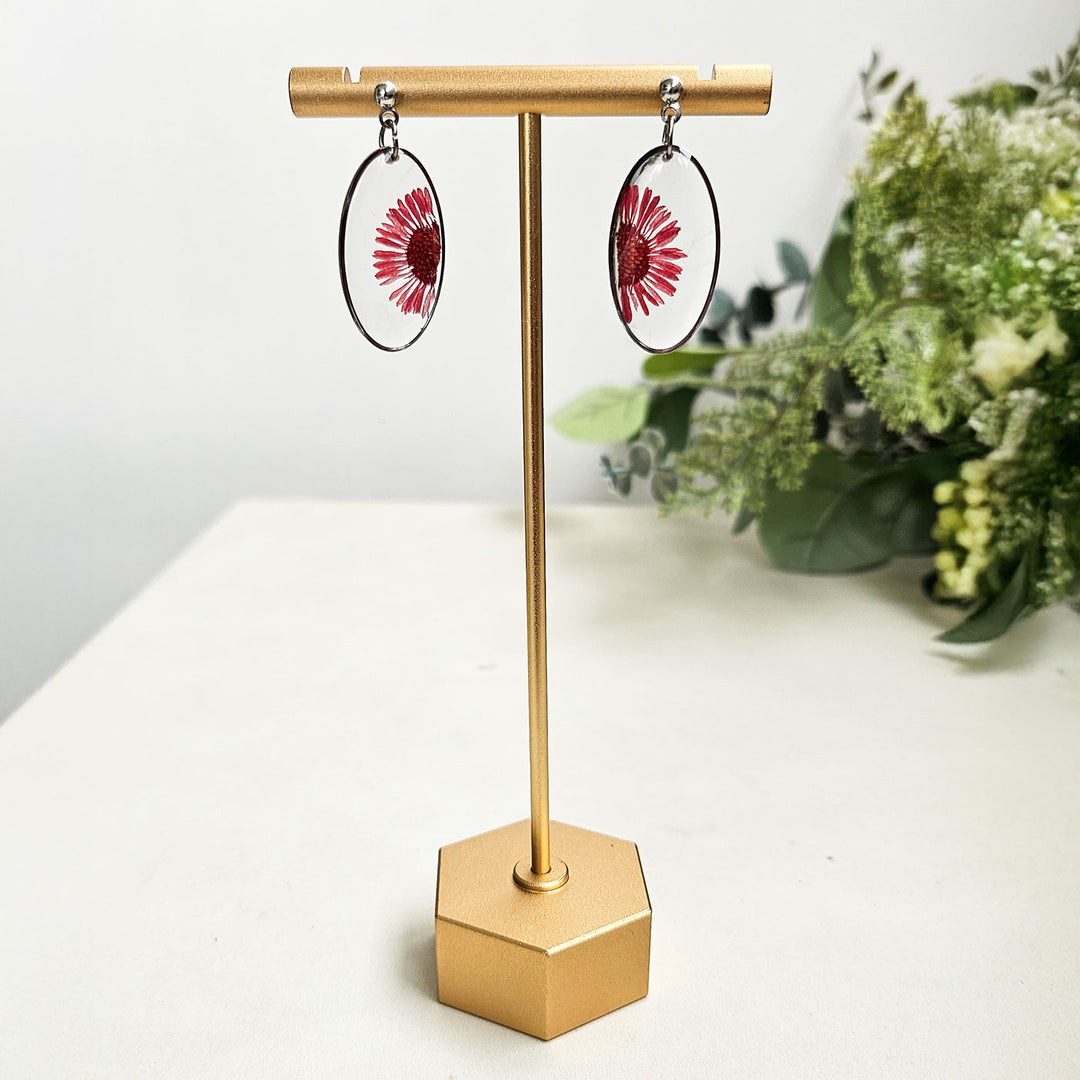 Handmade Pressed Flower Art Red Cherry Resin Earrings