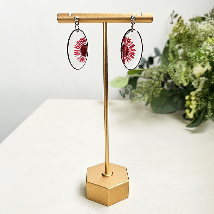 Handmade Pressed Flower Art Red Cherry Resin Earrings
