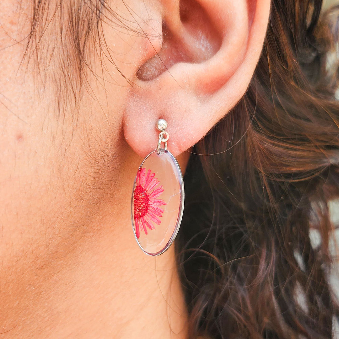 Handmade Pressed Flower Art Red Cherry Resin Earrings