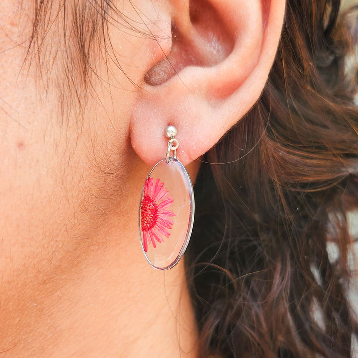 Handmade Pressed Flower Art Red Cherry Resin Earrings