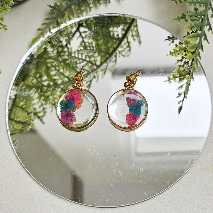 Handmade Pressed Flower Art Colourful Resin Earrings