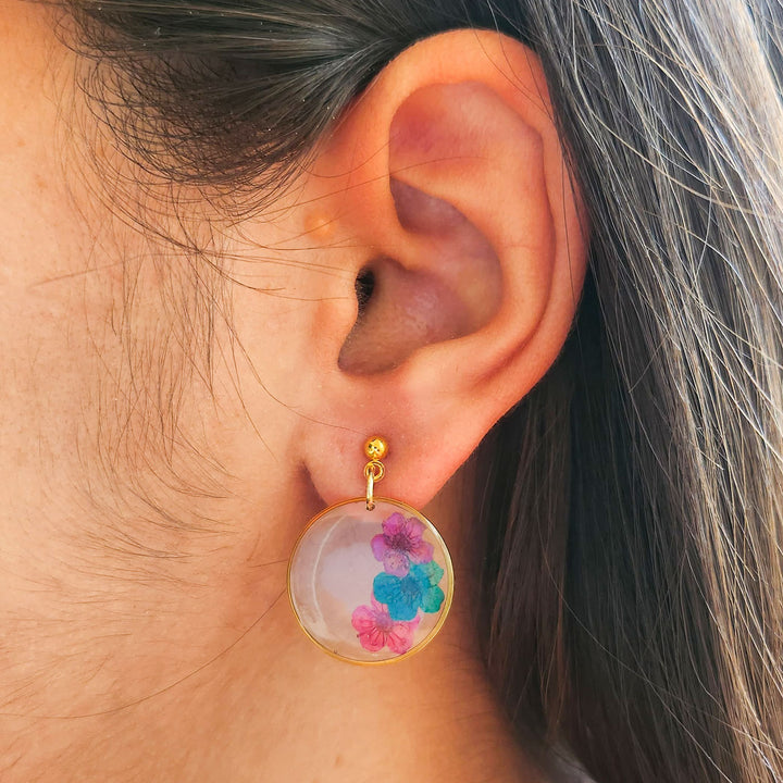 Handmade Pressed Flower Art Colourful Resin Earrings
