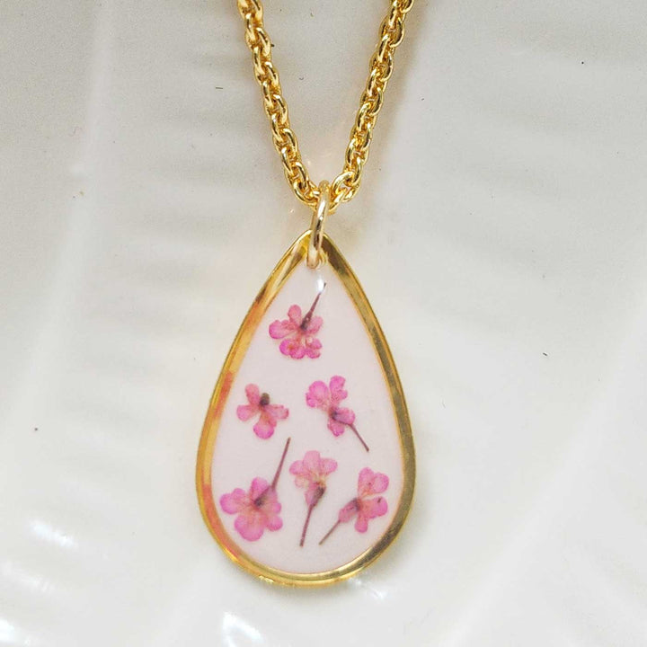 Handmade Pressed Flower Art Pink Cotton Candy Resin Necklace