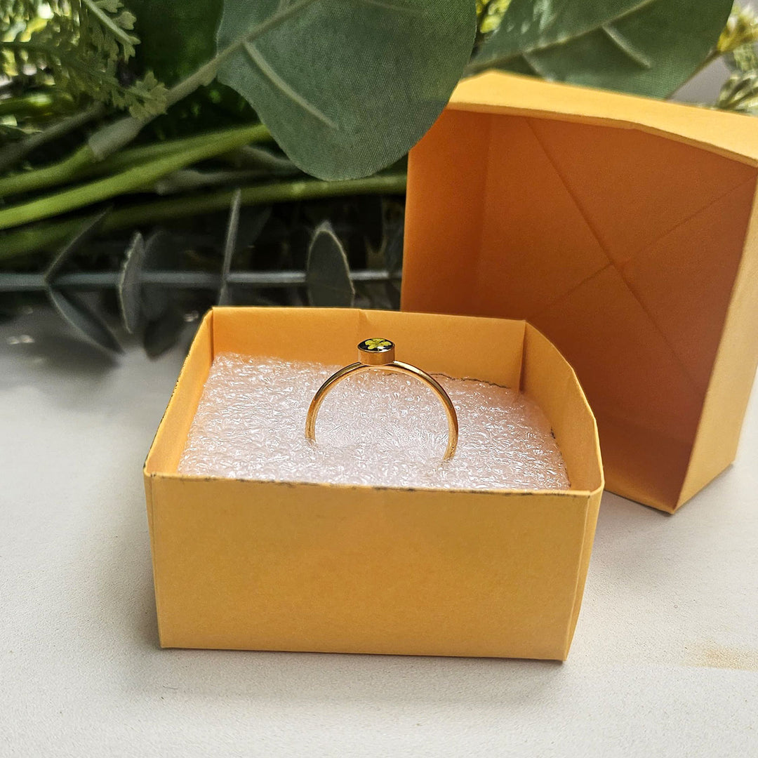 Handmade Pressed Flower Art Yellow Black Resin Ring With Origami Ring Box