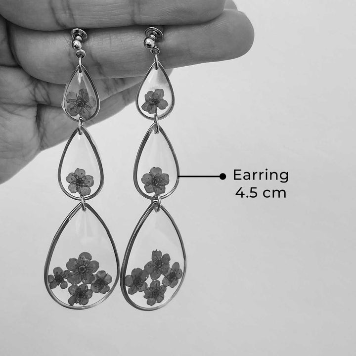Handmade Pressed Flower Art Deep Sea Blue Resin Earrings