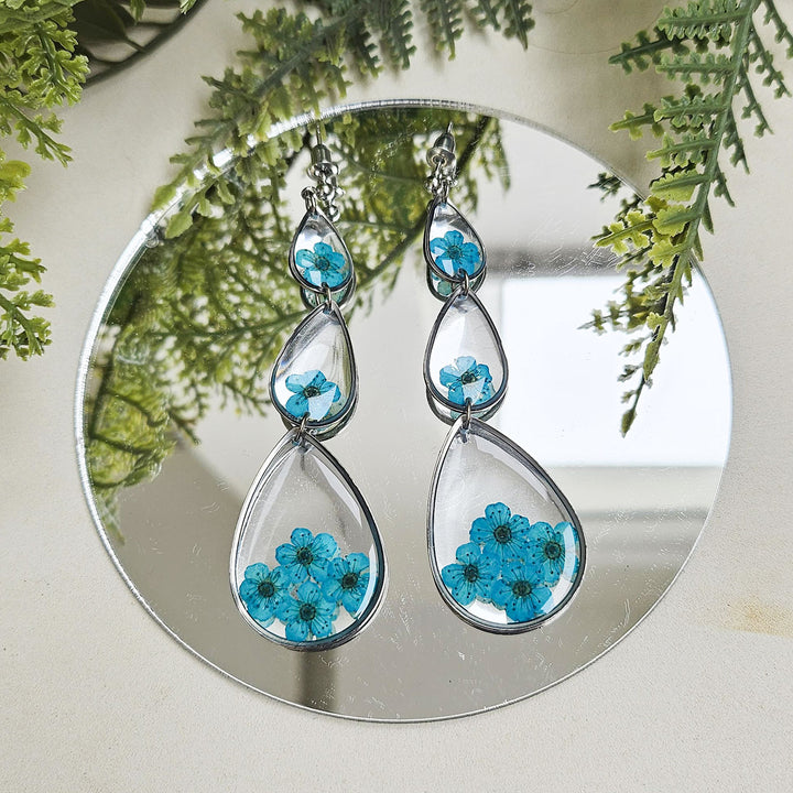 Handmade Pressed Flower Art Deep Sea Blue Resin Earrings