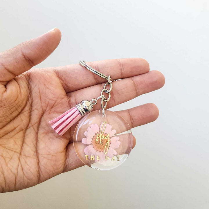 Handmade Pressed Flower Art Light Pink Resin Keychain