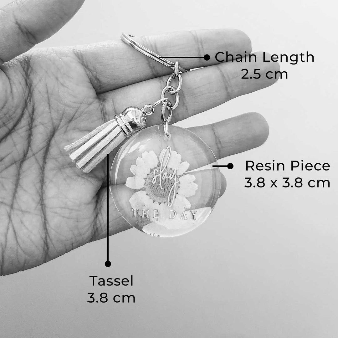 Handmade Pressed Flower Art Light Pink Resin Keychain
