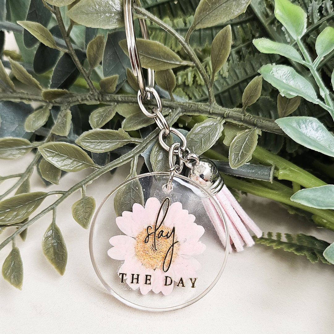 Handmade Pressed Flower Art Light Pink Resin Keychain