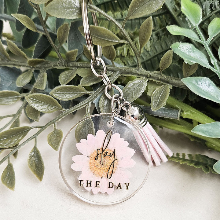 Handmade Pressed Flower Art Light Pink Resin Keychain