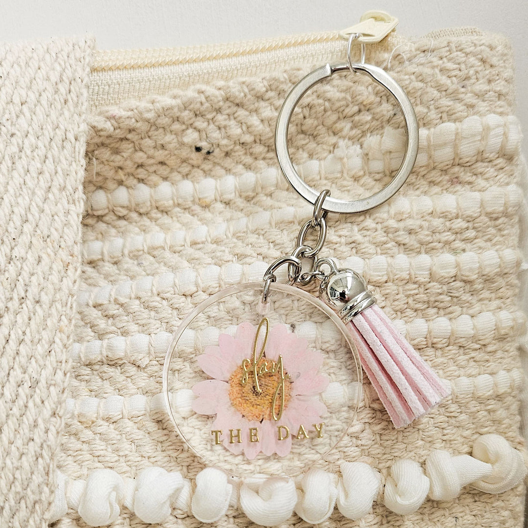 Handmade Pressed Flower Art Light Pink Resin Keychain