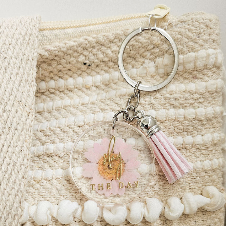 Handmade Pressed Flower Art Light Pink Resin Keychain