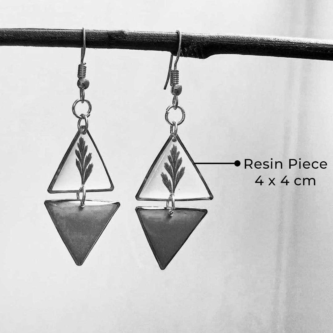 Handmade Green Fern Resin Earrings